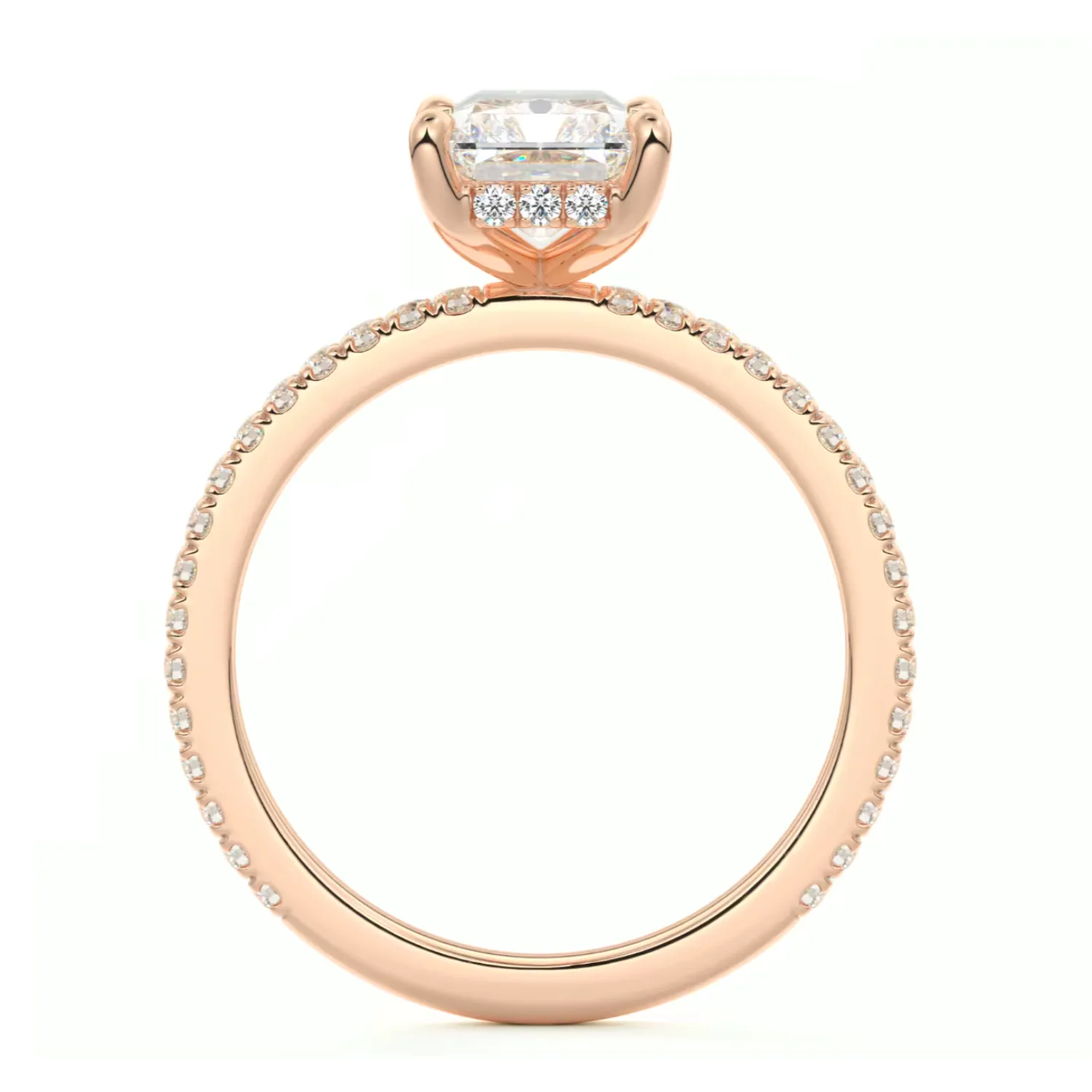 Radiant Cut Diamond on a Pavé Band with a Hidden Halo