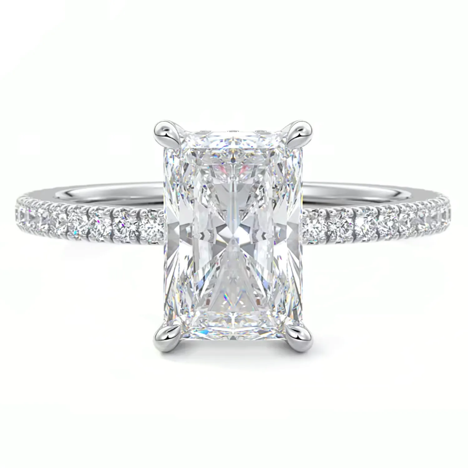 Radiant Cut Diamond on a Pavé Band with a Hidden Halo