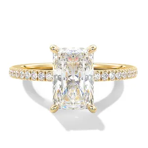 Radiant Cut Diamond on a Pavé Band with a Hidden Halo