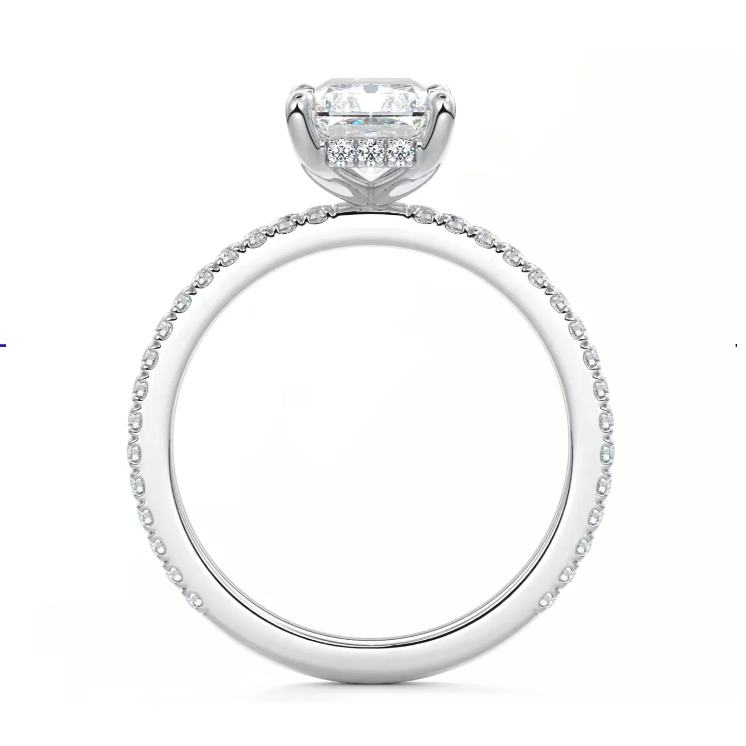 Radiant Cut Diamond on a Pavé Band with a Hidden Halo