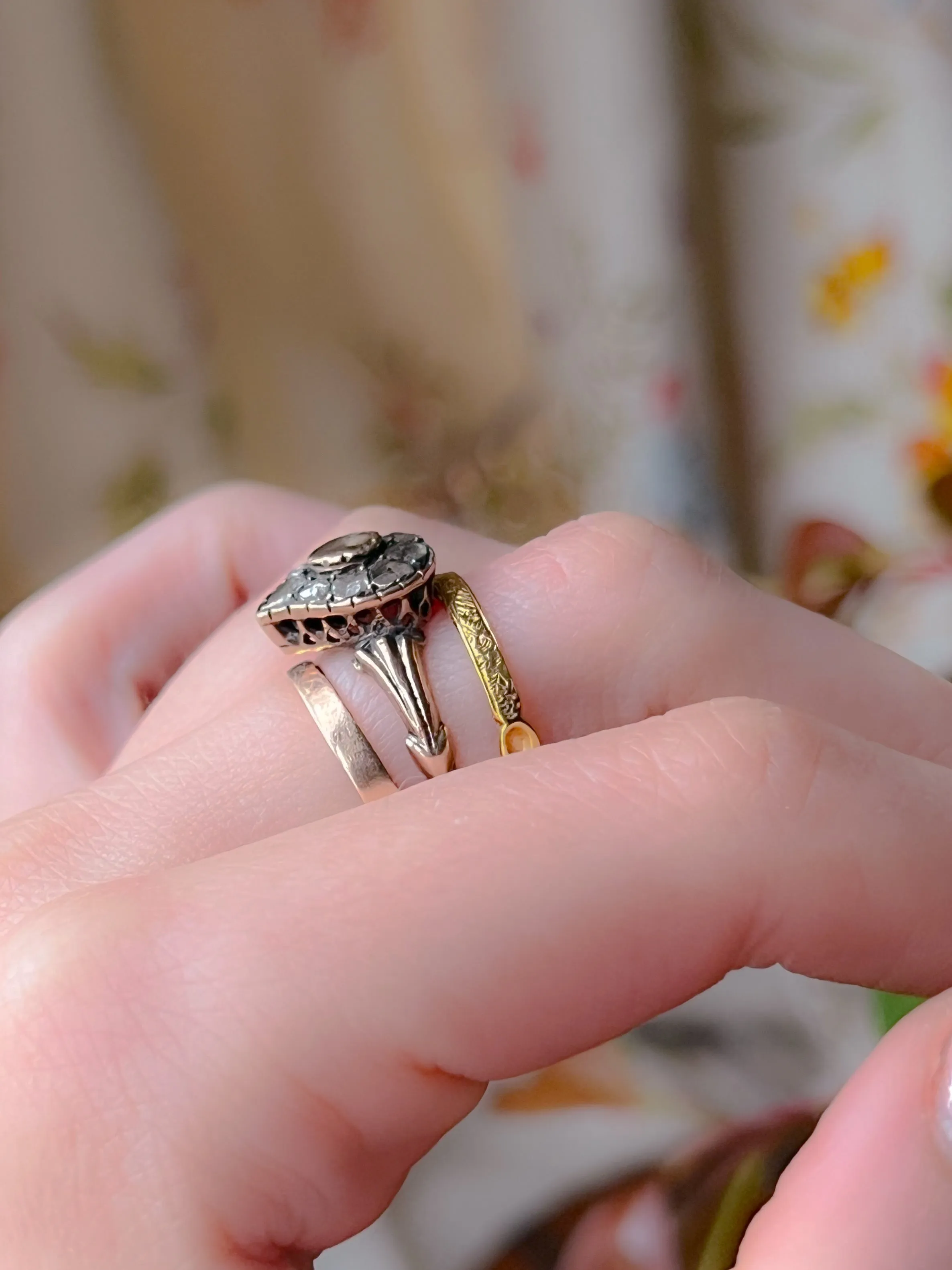 Rare Victorian Rose Cut Diamond Witch's Heart Ring