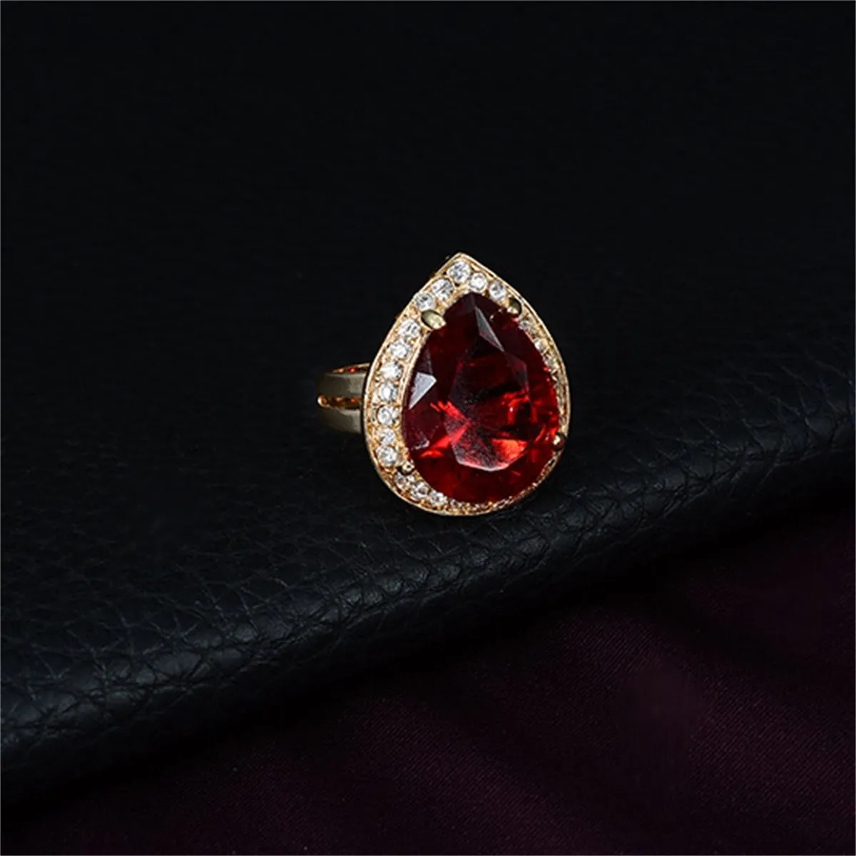 Red Crystal & 18K Gold-Plated Cubic Zirconia-Accent Halo Teardrop Pendant Necklace Set