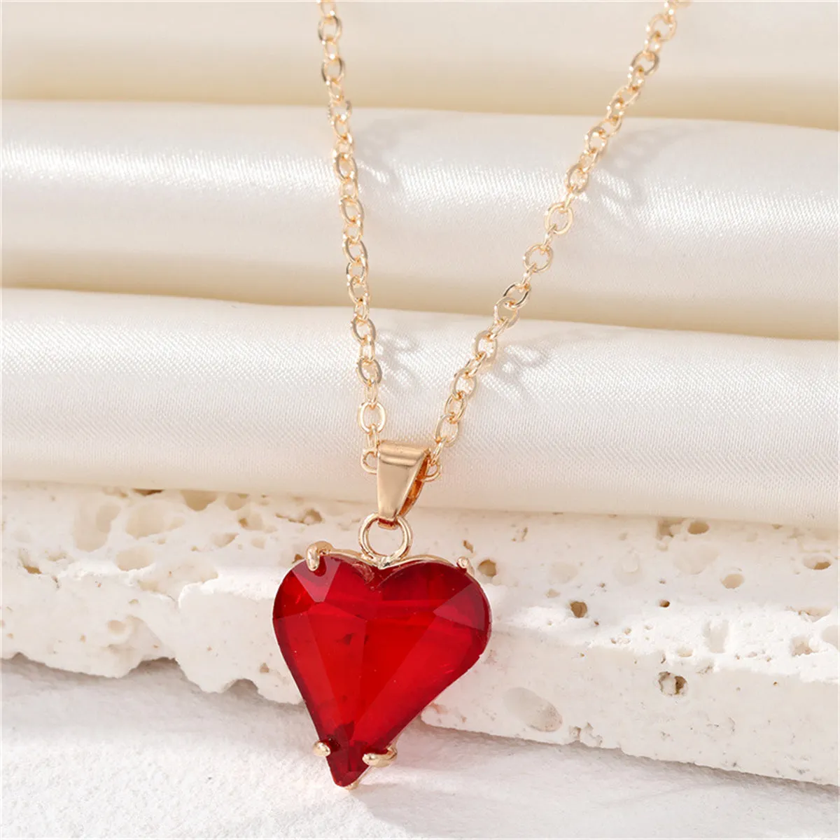 Red Crystal & 18K Gold-Plated Heart Pendant Necklace & Drop Earrings