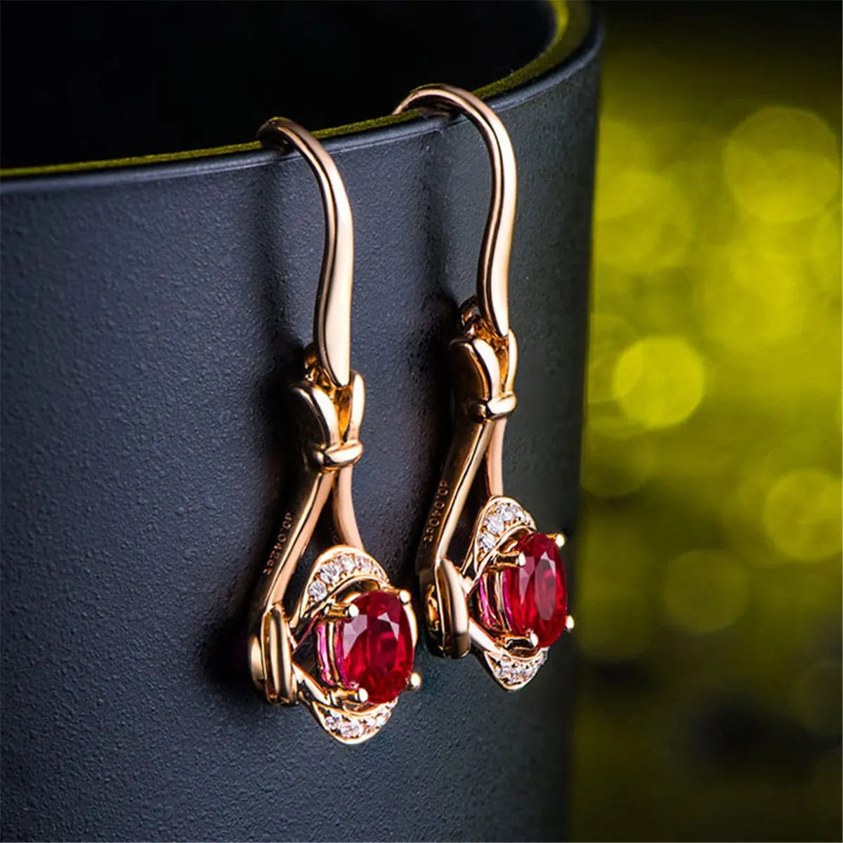 Red Crystal & Cubic Zirconia Eye Drop Earrings