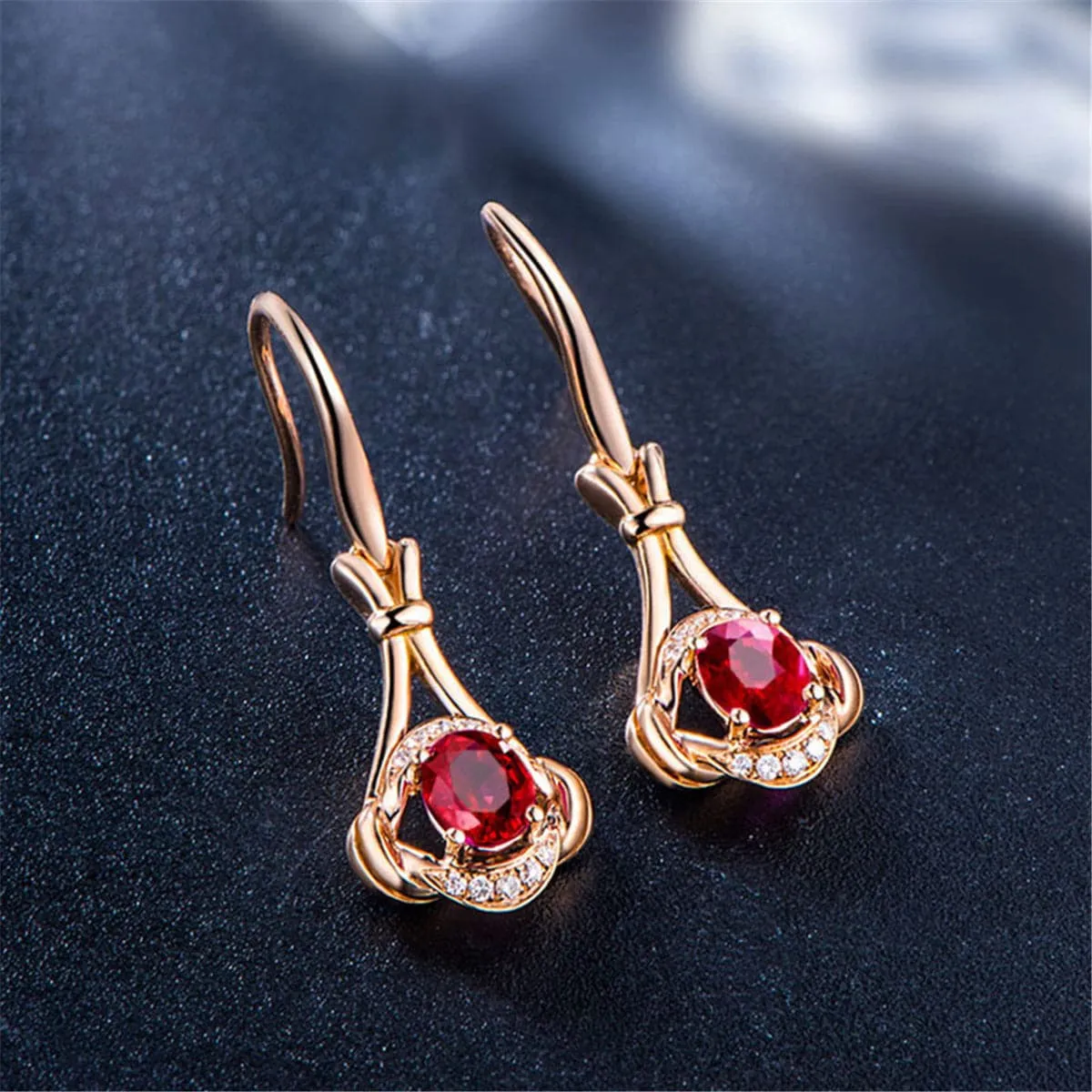 Red Crystal & Cubic Zirconia Eye Drop Earrings
