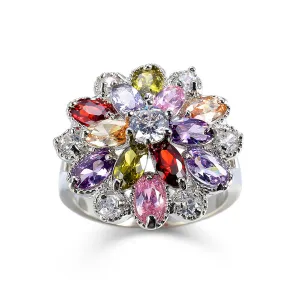 Red Crystal & Cubic Zirconia Floral Pear-Cut Ring
