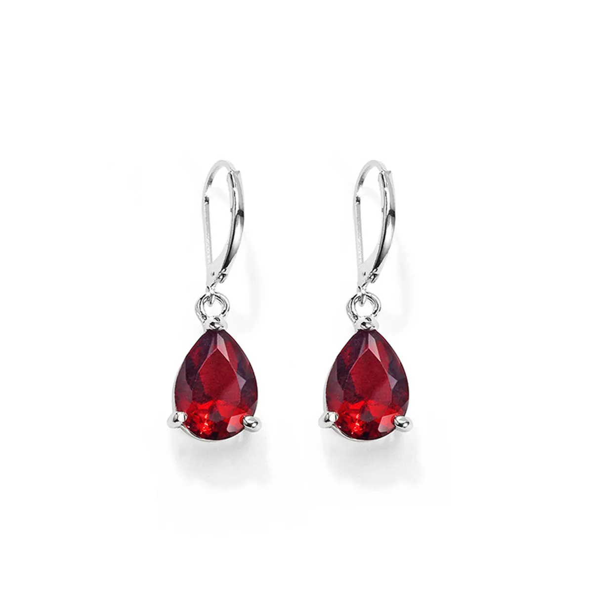 Red Crystal & Silver-Plated Teardrop Huggie Earrings