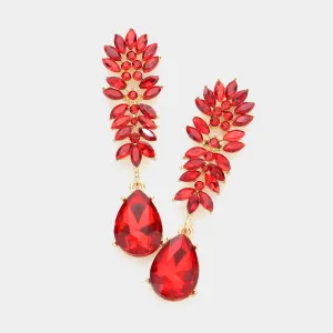 Red Crystal Stone Cluster Dangle Pageant Earrings | Prom Earrings |  382450