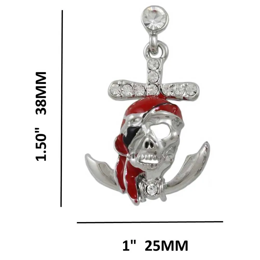 Red Enamel and Crystal Pirate Skull Pierced Earring - PT789E