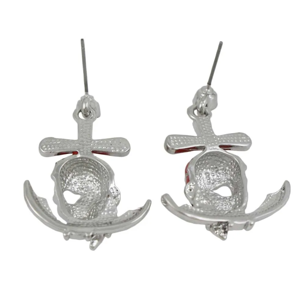 Red Enamel and Crystal Pirate Skull Pierced Earring - PT789E