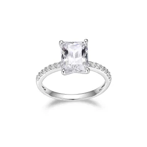 Reign Sterling Silver Rhodium Plated CZ Emerald Cut Ring