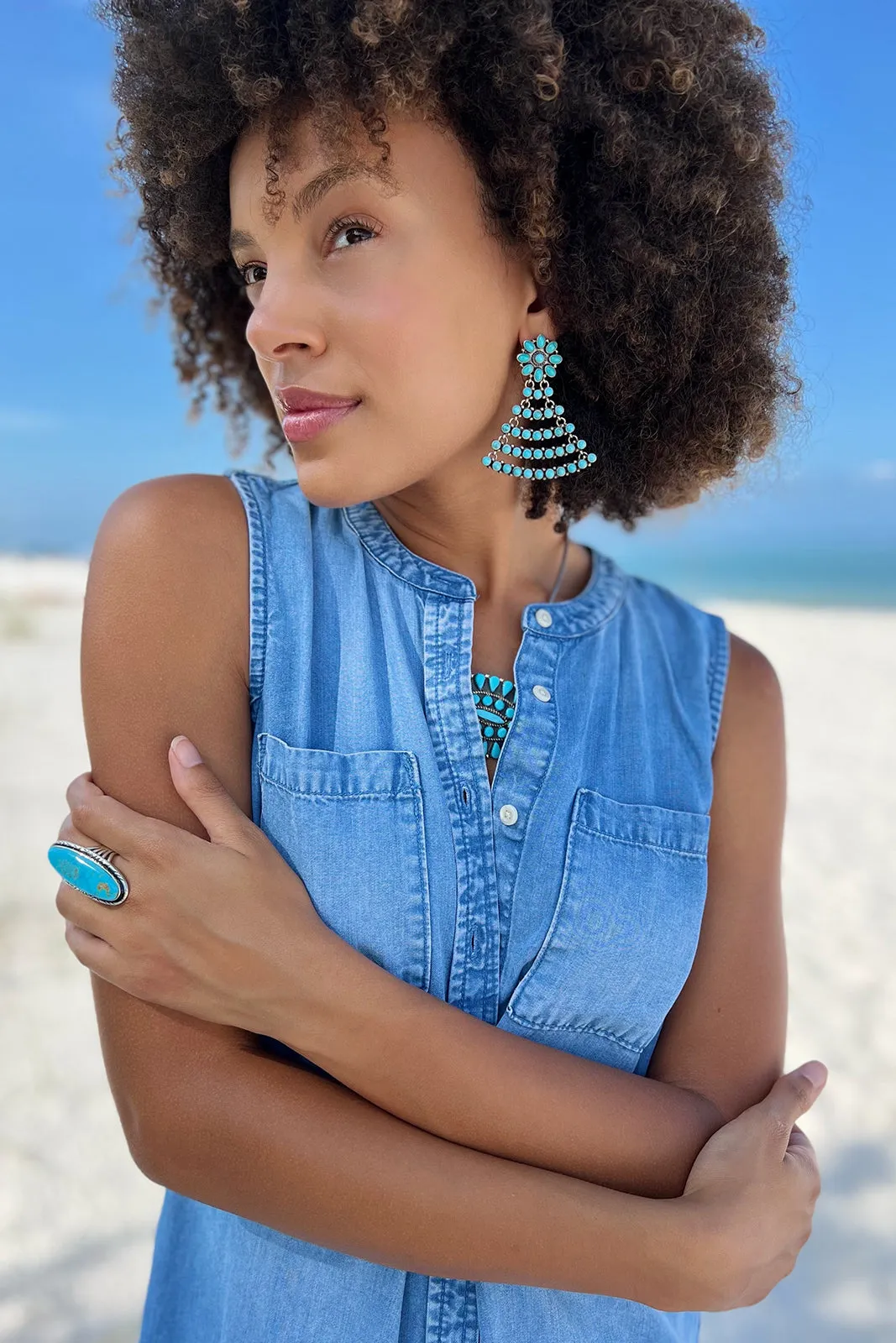 Renell Perry Turquoise Chandelier Statement Earrings