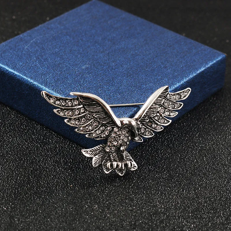 Retro Gold Silver Eagle Spreading Wings Diamond Brooch 2 Pack