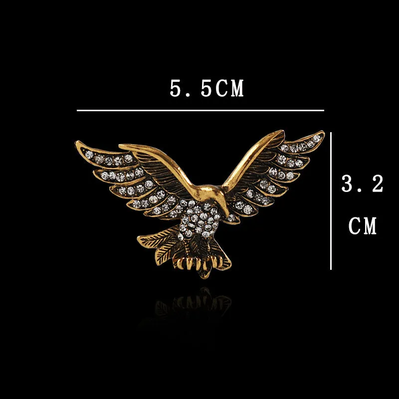 Retro Gold Silver Eagle Spreading Wings Diamond Brooch 2 Pack