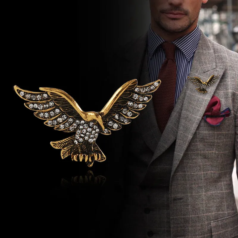 Retro Gold Silver Eagle Spreading Wings Diamond Brooch 2 Pack