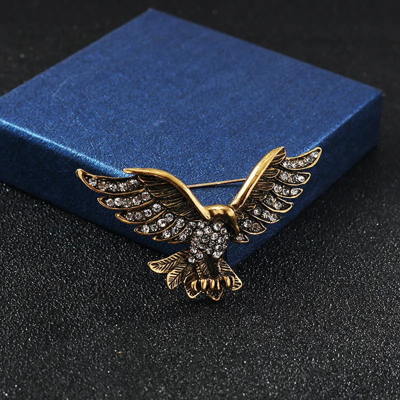 Retro Gold Silver Eagle Spreading Wings Diamond Brooch 2 Pack