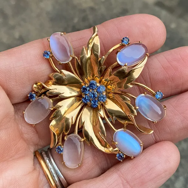Retro Sapphire & Moonstone Pin