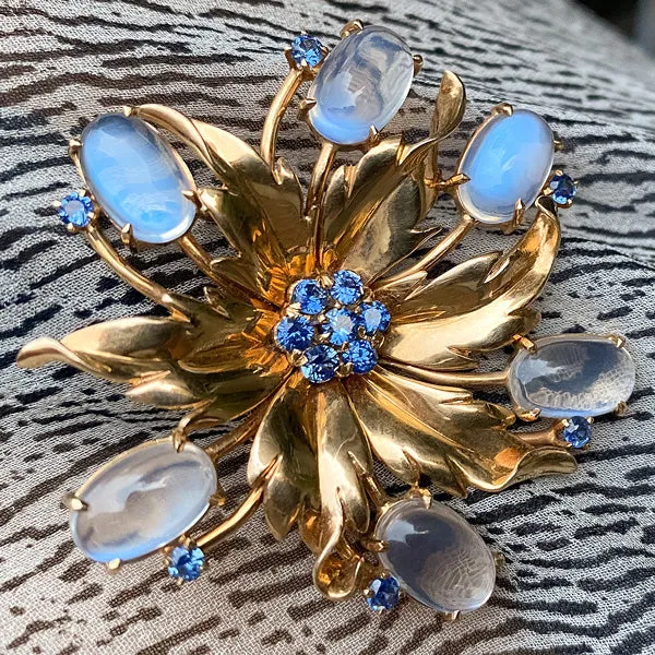 Retro Sapphire & Moonstone Pin