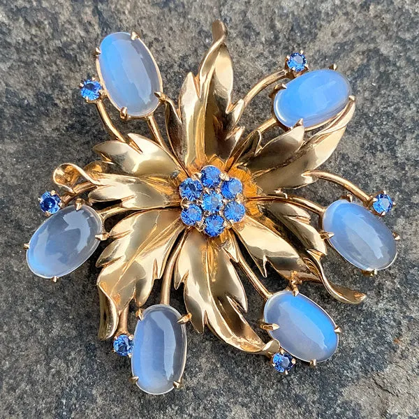 Retro Sapphire & Moonstone Pin