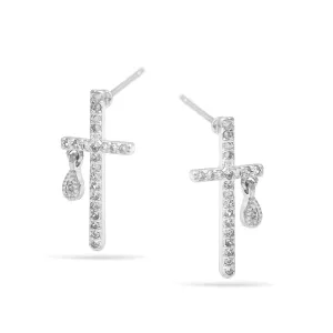 RHODIUM CROSS CRYSTAL POST  EARRINGS #SWKK-11353RHO (NB9)
