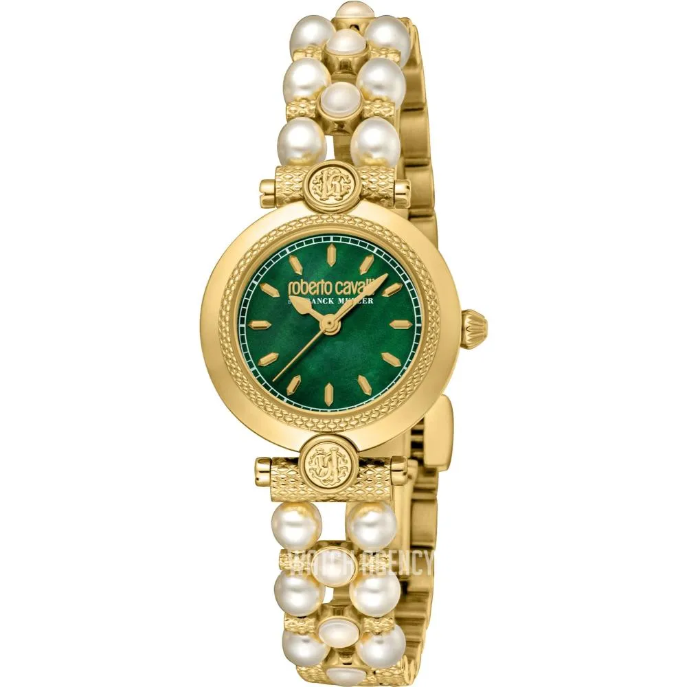 Roberto Cavalli Ladies Green Dial Gold Plated Watch