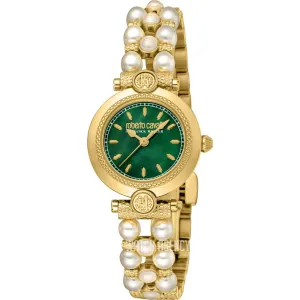 Roberto Cavalli Ladies Green Dial Gold Plated Watch