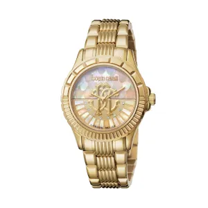 Roberto Cavalli Ladies Watch Golden Color Metal Bracelet Case & Dial With Diamond