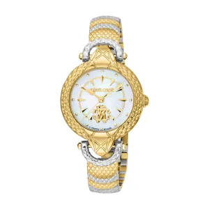 Roberto Cavalli Ladies Watch - Two Tone Silver & Gold Case, White MOP Dial, Two Tone Silver & Gold Metal Bracelet