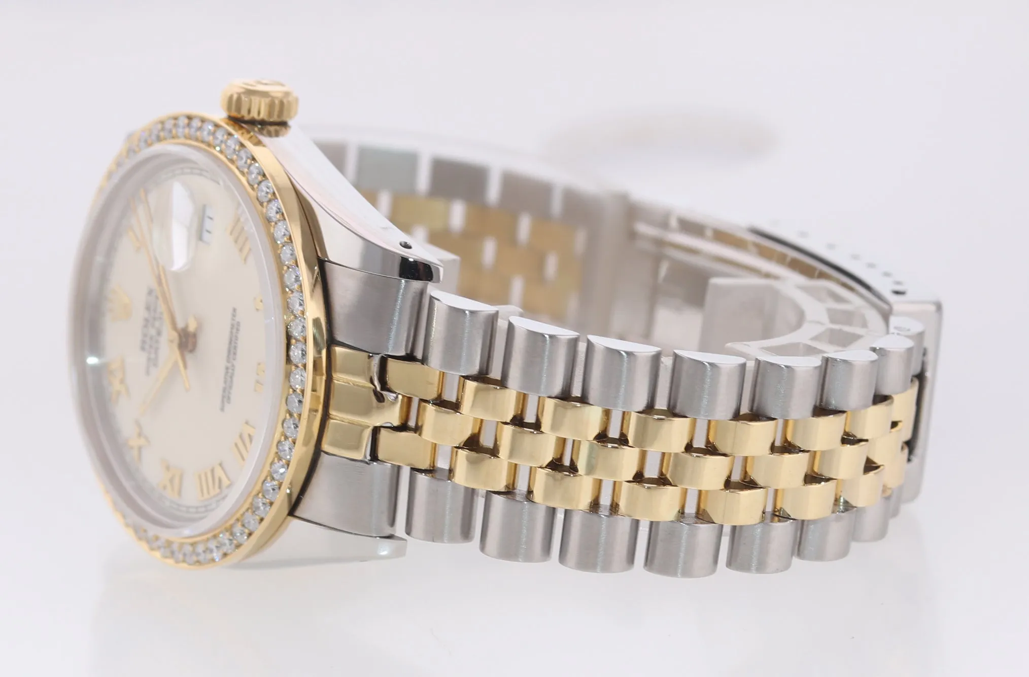 Rolex DateJust 16014 White Roman Diamond Bezel Jubilee Two Tone 36mm Watch