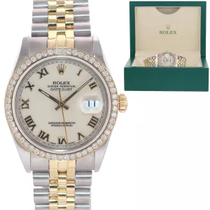 Rolex DateJust 16014 White Roman Diamond Bezel Jubilee Two Tone 36mm Watch
