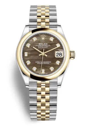 Rolex Datejust 31 Black Mother of Pearl Diamond Dial Ladies Steel and 18kt Yellow Gold Jubilee Watch 278243BKMDJ
