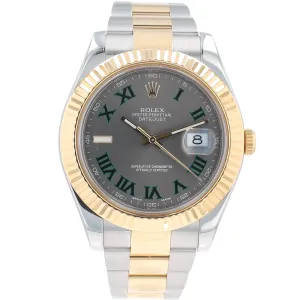 Rolex Datejust II 116333 41mm Grey Wimbledon Index & Roman Dial Fluted Bezel Oyster Band