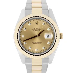 Rolex DateJust II Two-Tone 18k Gold Steel Champagne DIAMOND 41mm 116333 Watch
