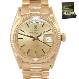 Rolex Day-Date President 36mm 1803 Champagne 18K Yellow Gold Band Watch 18038