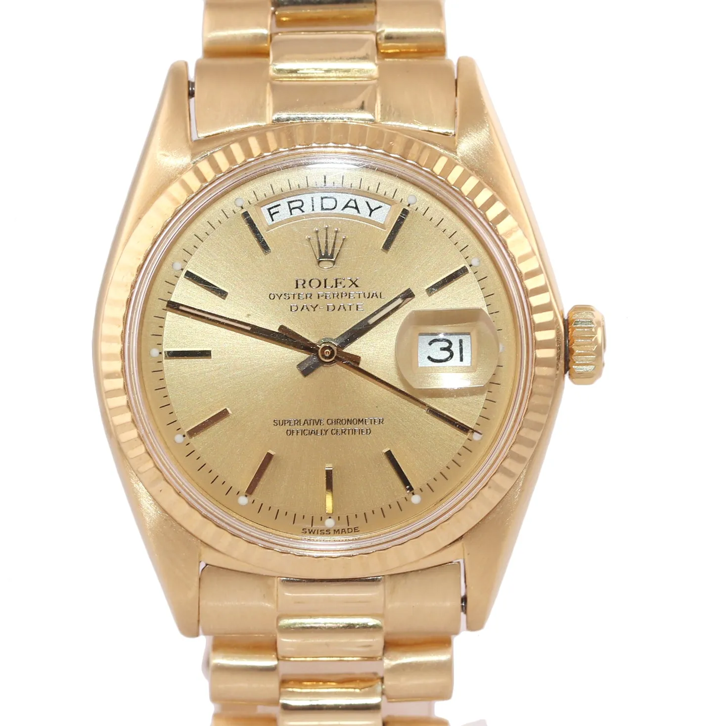 Rolex Day-Date President 36mm 1803 Champagne 18K Yellow Gold Band Watch 18038