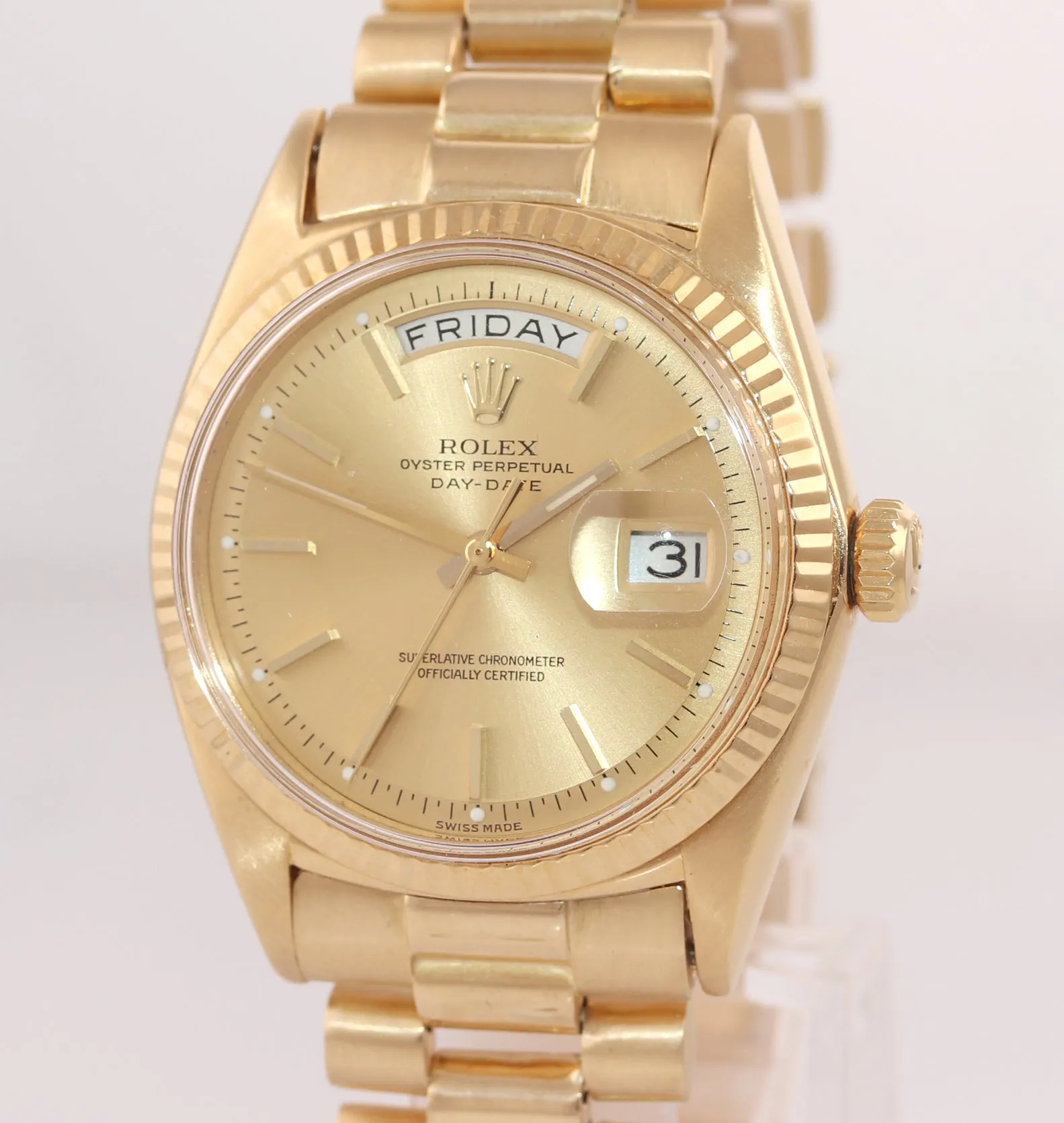 Rolex Day-Date President 36mm 1803 Champagne 18K Yellow Gold Band Watch 18038