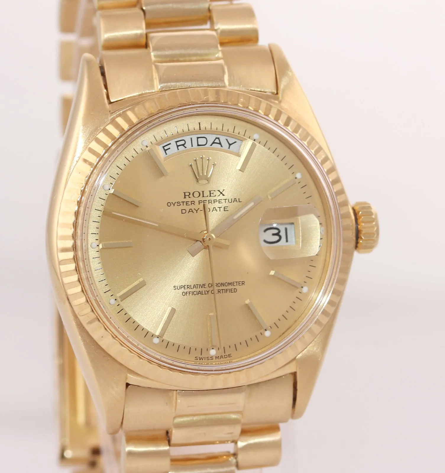 Rolex Day-Date President 36mm 1803 Champagne 18K Yellow Gold Band Watch 18038
