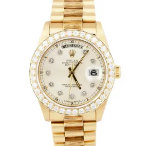 Rolex Day-Date President 36mm Silver DIAMOND Bark 18K Yellow Gold Watch 18078