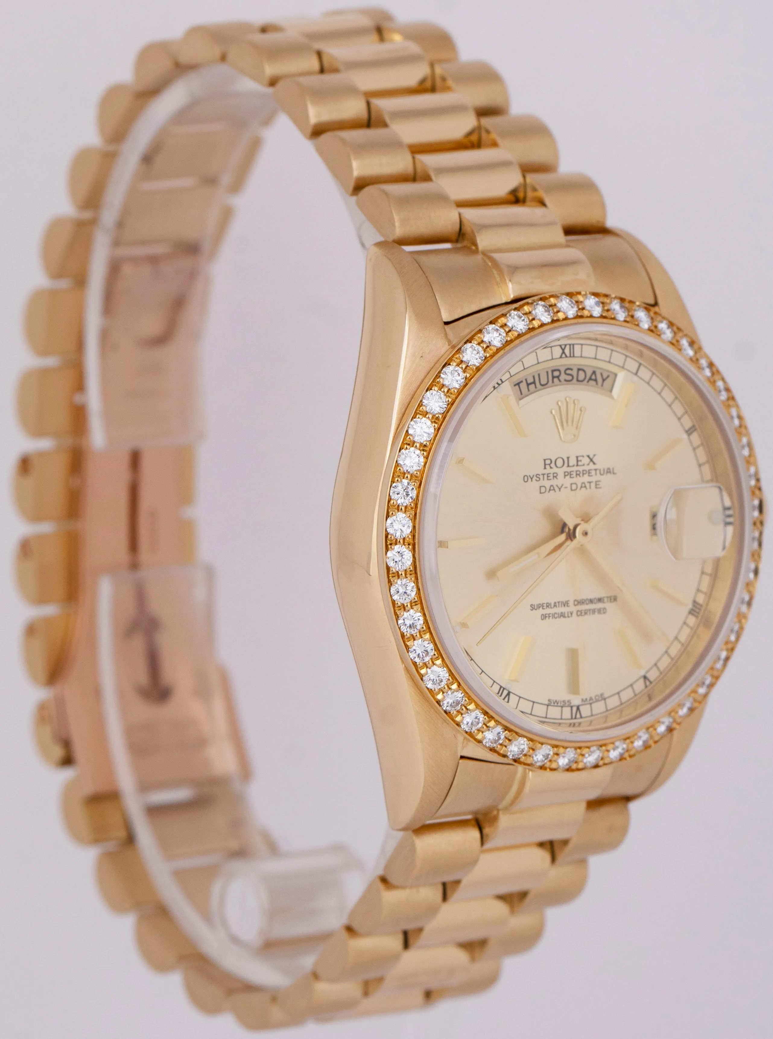 Rolex Day-Date President 36mm Silver FACTORY DIAMOND 18K Yellow Gold Watch 18048