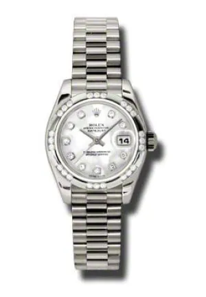 Rolex Lady-Datejust 26 Mother Of Pearl Dial 18K White Gold President Automatic Ladies Watch 179369MDP