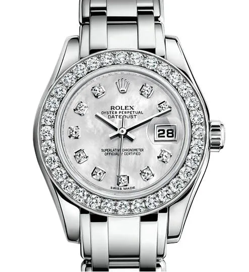 Rolex Lady-Datejust Pearlmaster White Mother Of Pearl Diamond Dial 18K White Gold Automatic Ladies Watch 80299MDPM