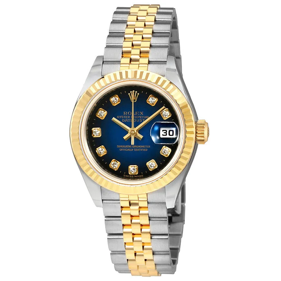Rolex Oyster Perpetual Blue Vignette Dial Automatic Ladies Stainless Steel and 18K Yellow Gold Diamond Watch 179173BLVDJ