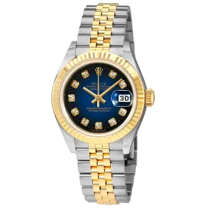 Rolex Oyster Perpetual Blue Vignette Dial Automatic Ladies Stainless Steel and 18K Yellow Gold Diamond Watch 179173BLVDJ