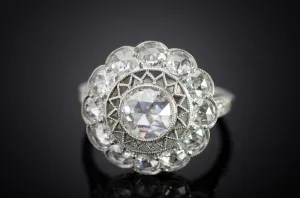 ROSE CUT DIAMOND HALO IN PLATINUM
