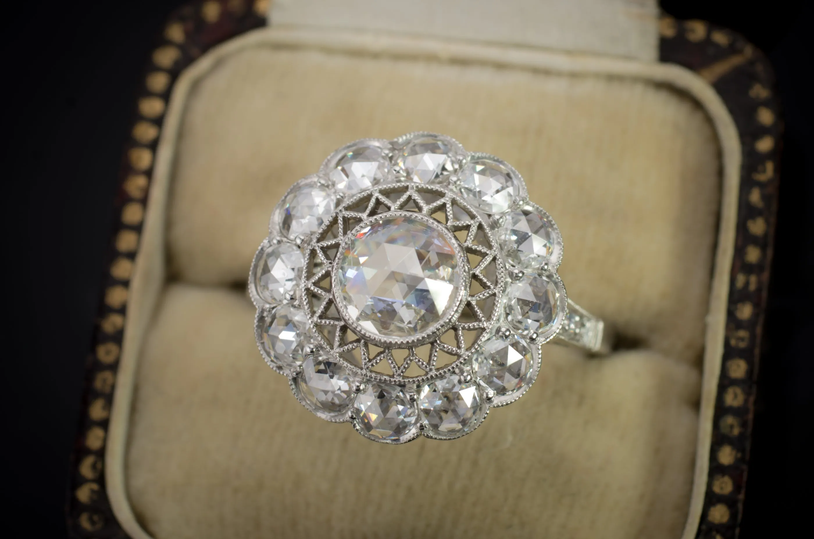 ROSE CUT DIAMOND HALO IN PLATINUM