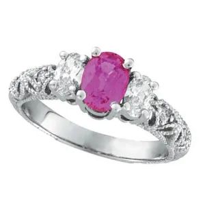 ROSE SAPPHIRE THREE STONE DIAMOND ENGAGEMENT RING 14K GOLD (1.65 CTW)