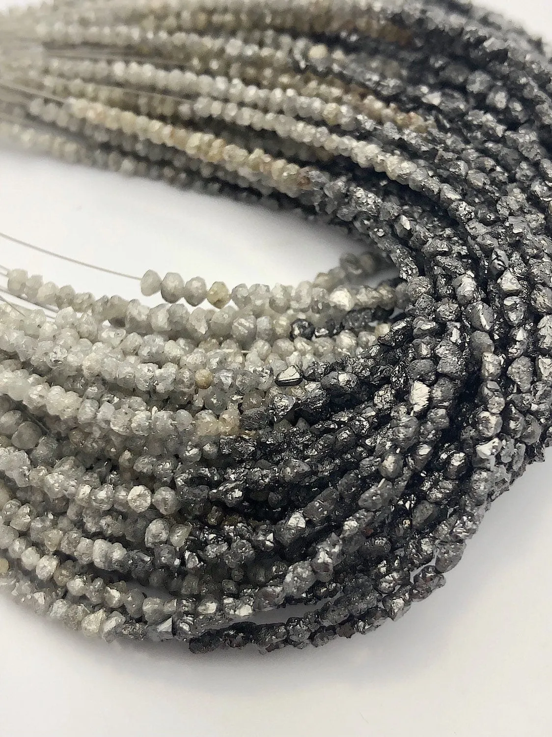 Rough Gray and Black Diamonds, Gemstone Beads, Half Strand, 4.5"