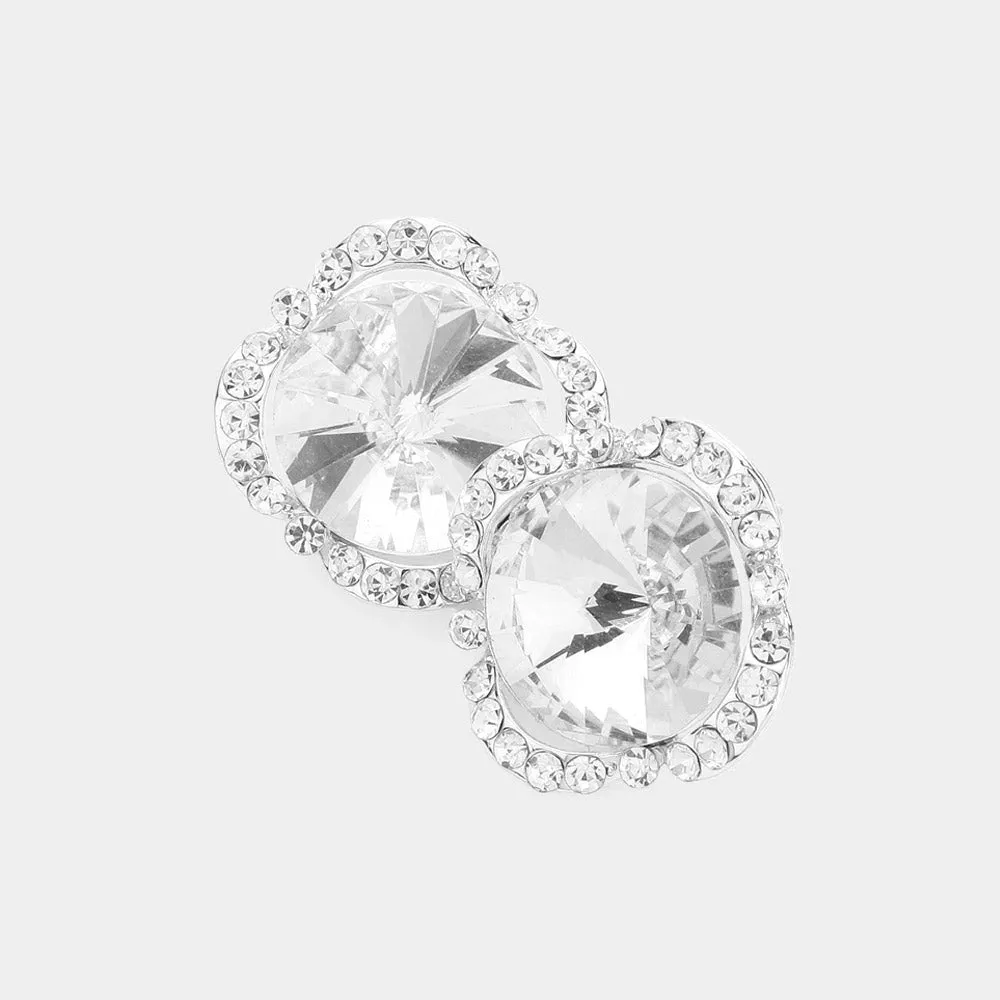 Round Clear Crystal and Rhinestone Accented Pageant Earrings | Interview Earrings | 620373