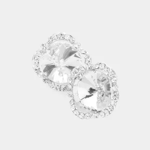 Round Clear Crystal and Rhinestone Accented Pageant Earrings | Interview Earrings | 620373