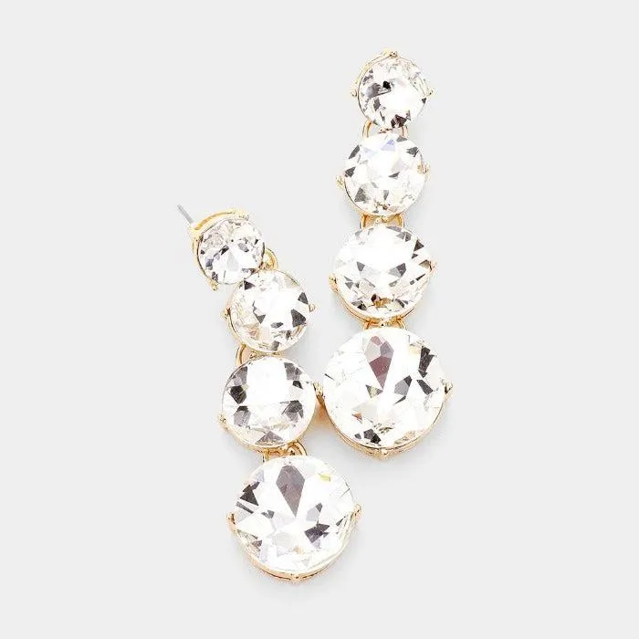 Round Clear Crystal Gold Evening Earrings